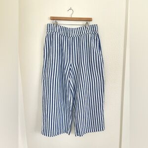 NWT BODEN blue white striped wide cotton pants elastic waist / size 16-18